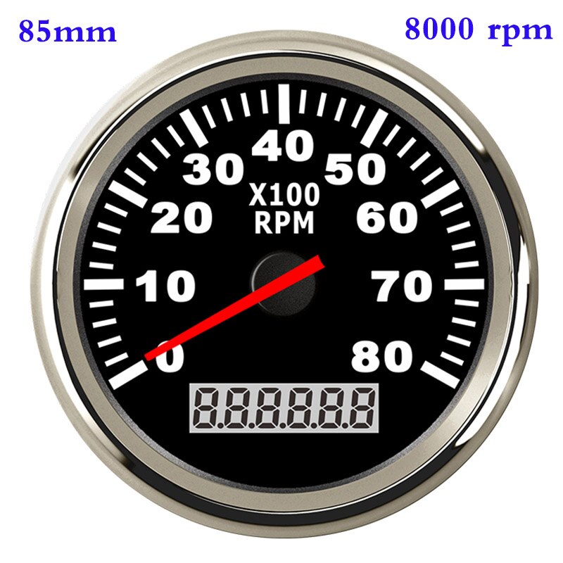 6000 8000 Rpm Tachometer Tacho Meter Gauge Hourmeter 12V/24V 85mm Toerenteller 12v Hour Meter Sensor For Marine Boat Car Truck: 8000 rpm BS
