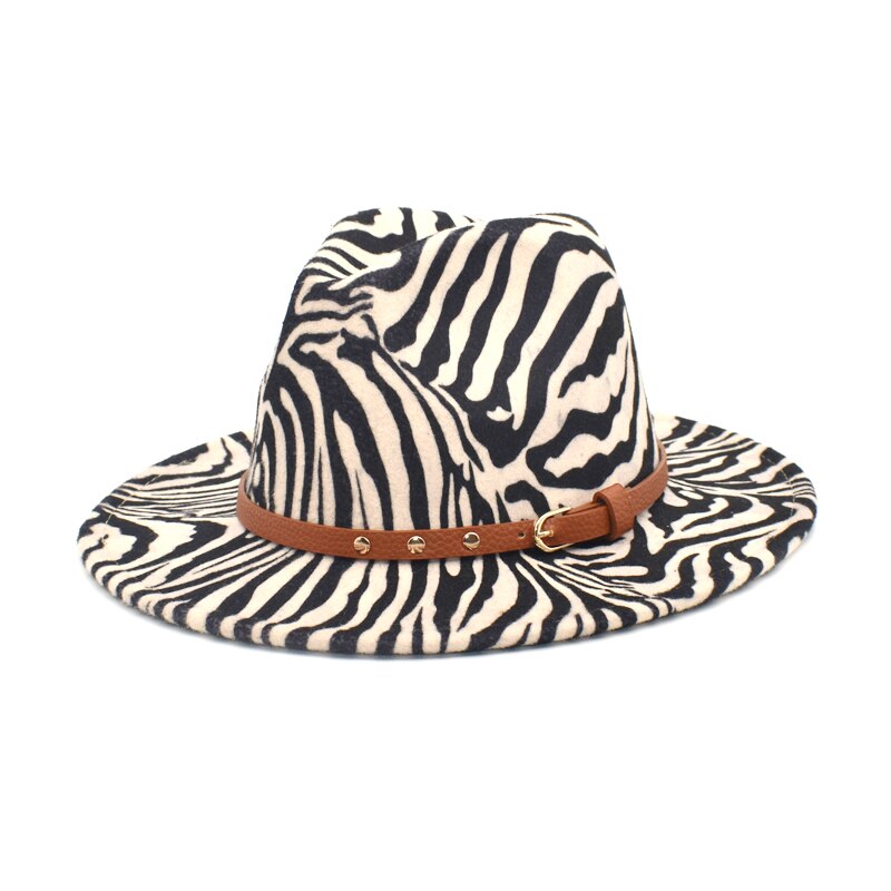 Fuodrao herfst winter fedora's dames wollen hoeden print jazz hoed heren brede rand gentleman cowboy pet  bm16: Beige
