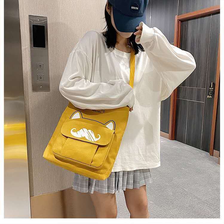 Grote Capaciteit Canvas Tas Schooltas Wilde Vrouwen Crossbody Tassen Cartoons Vrouwen Handtassen Schoudertassen Snor Tote Boodschappentas