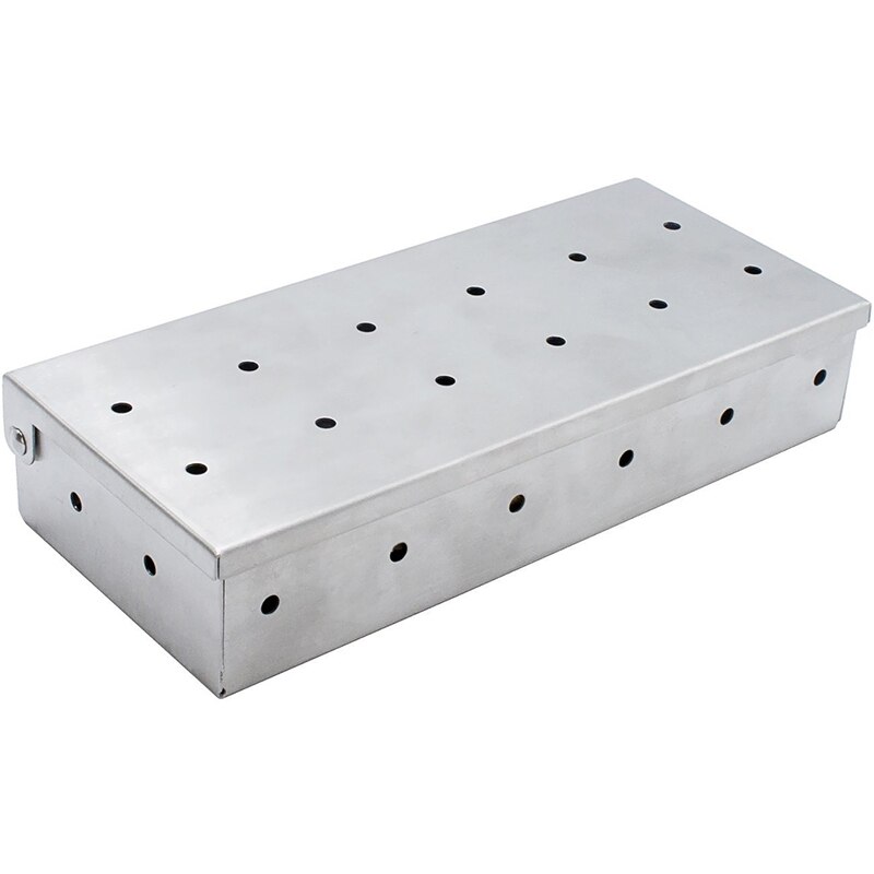 Caja de ahumador para barbacoa, tapa con bisagras, suministros de parrilla de acero inoxidable para astillas de madera, carbón de leña P7Ding