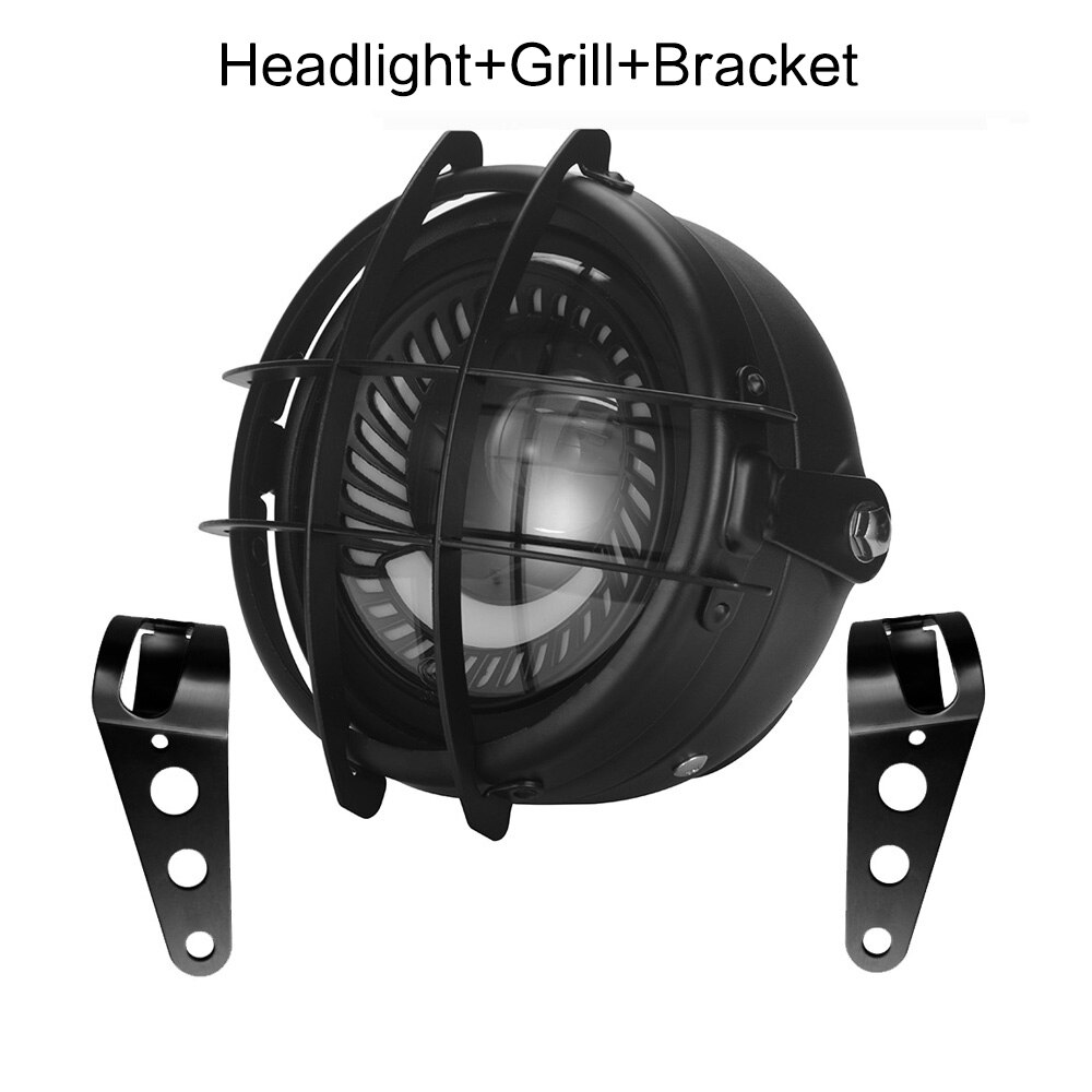 Motowerks Retro 6.5 Inch LED Motorcycle Headlight Grill Bracket Cover High Low Beam DRL Headlamp Bulb for Cafe Racer Customs