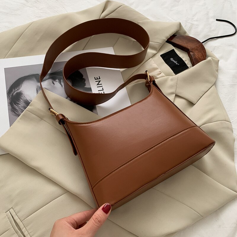 exquisit Einkaufstasche Tragbare PU Leder Schulter Tasche Frauen Einfarbig Platz Pendler Handtasche Stamm: LightBrown
