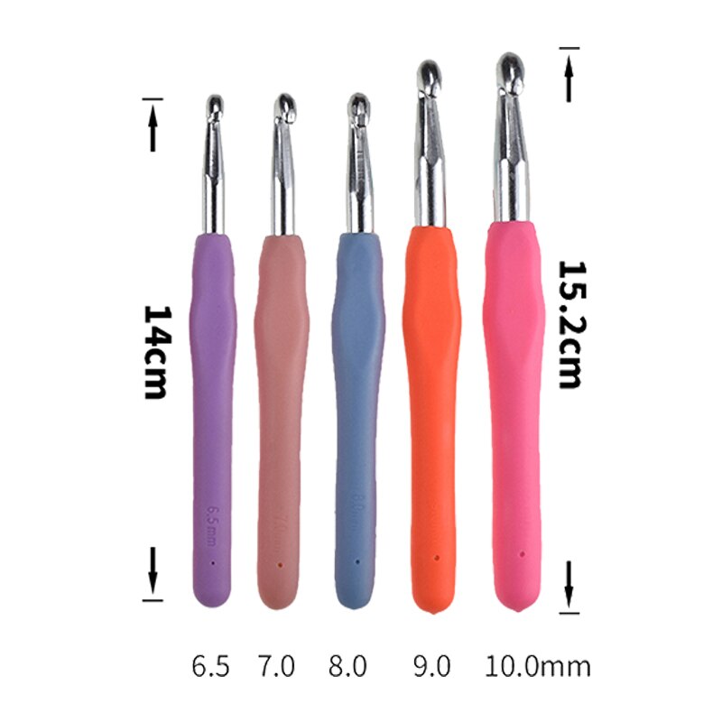 6-delige haaknaaldenset groot, 7 mm tot 20 mm grote garenhaaknaalden met ergonomische handgrepen