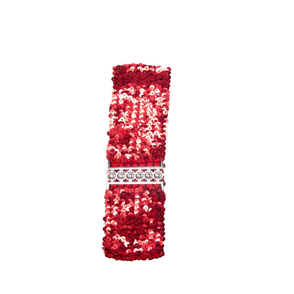 Cinturón elástico de lentejuelas para mujer, cinturón ancho con hebilla de Metal, Color sólido, brillante, informal, corsé, correa, decoración para vestido: Rojo