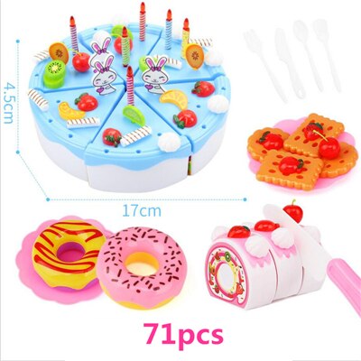 103Pcs ABS Plastic Cake Toys Children's Classic Kitchen Toys 6 Different Types Pink blue Boys And Girls Birthday Christmas: 71pcs blue no box