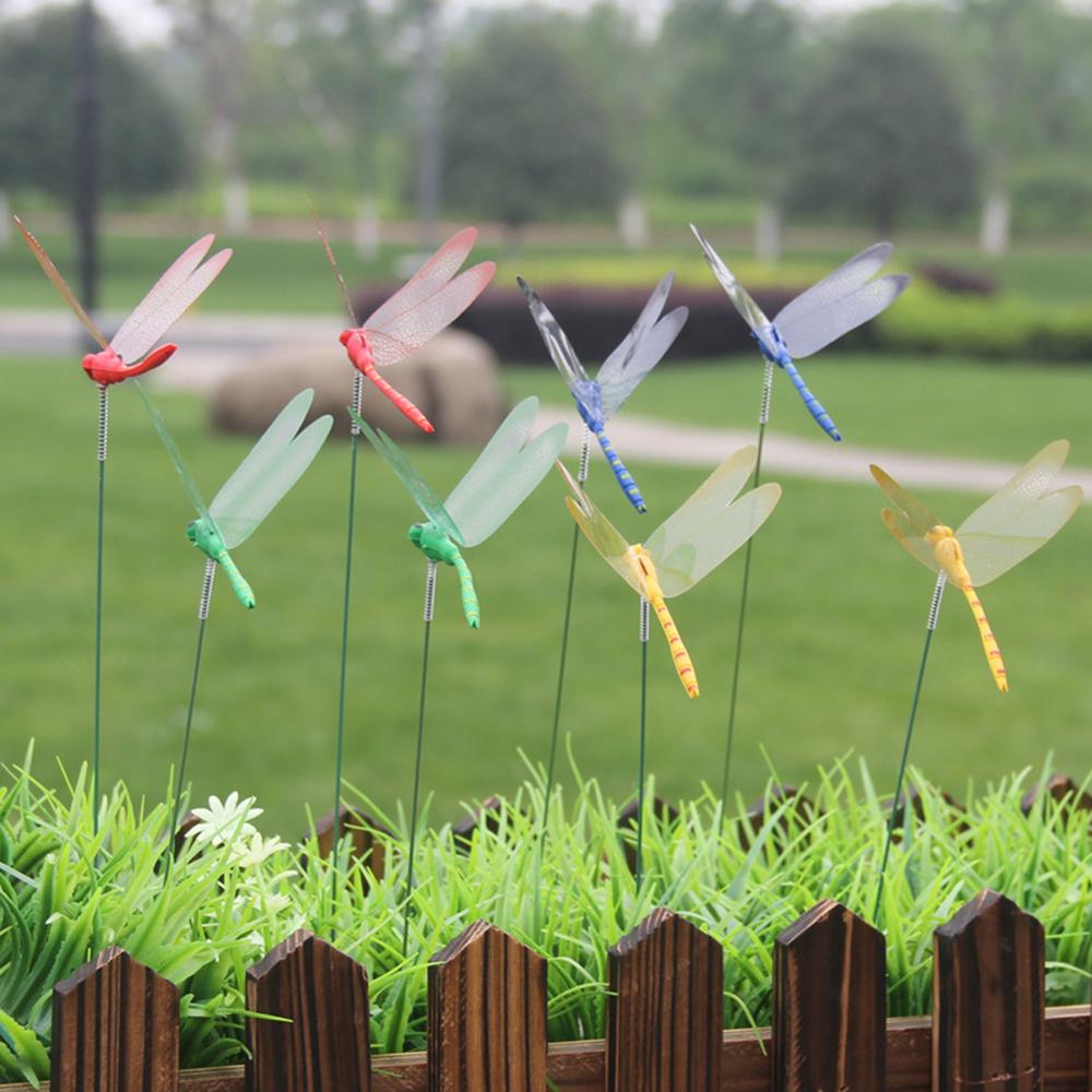 10 Stks/pak Kunstmatige 3D Dragonfly Vlinders Tuin Decoratie Outdoor Simulatie Dragonfly Stakes Yard Plant Gazon Decor Stok