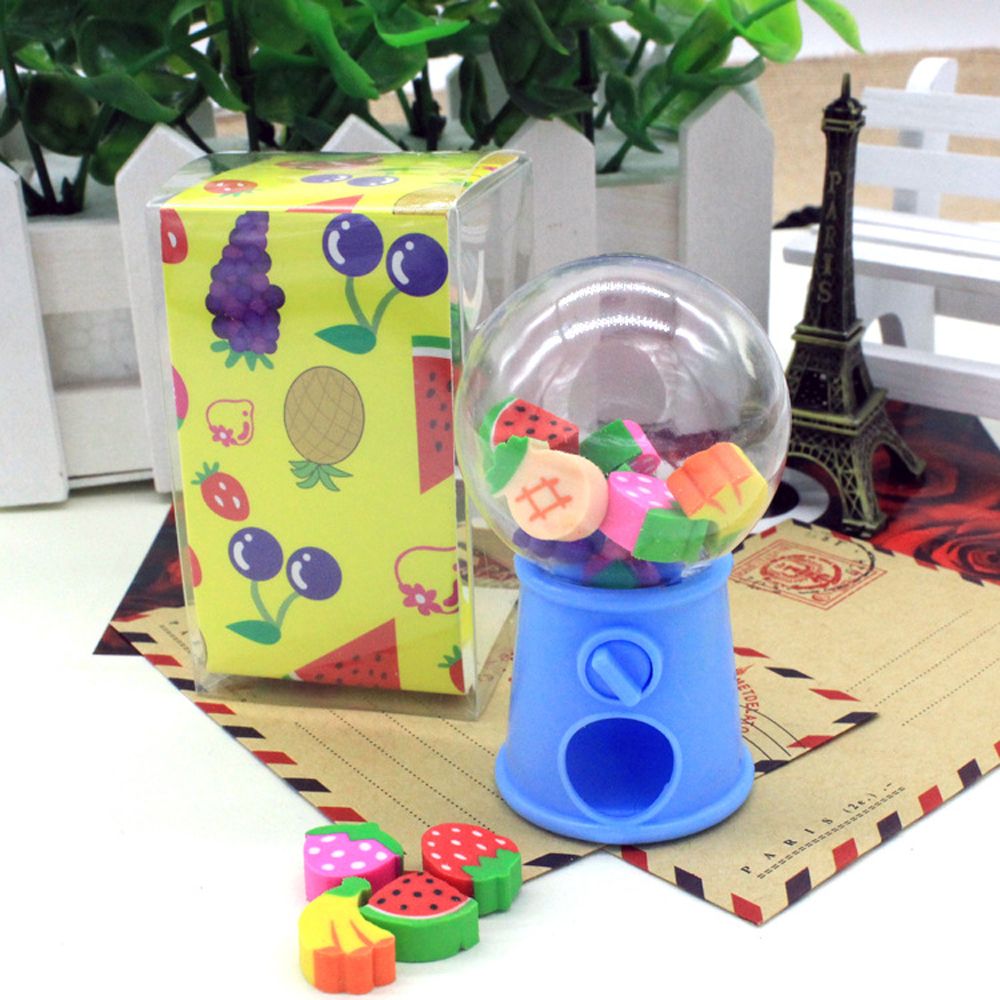 Novelty Gag Toys Anti-stress Fruit Animal Shaped Candy Machine Eraser Mini Rubber School Office Correction Supplies Kids