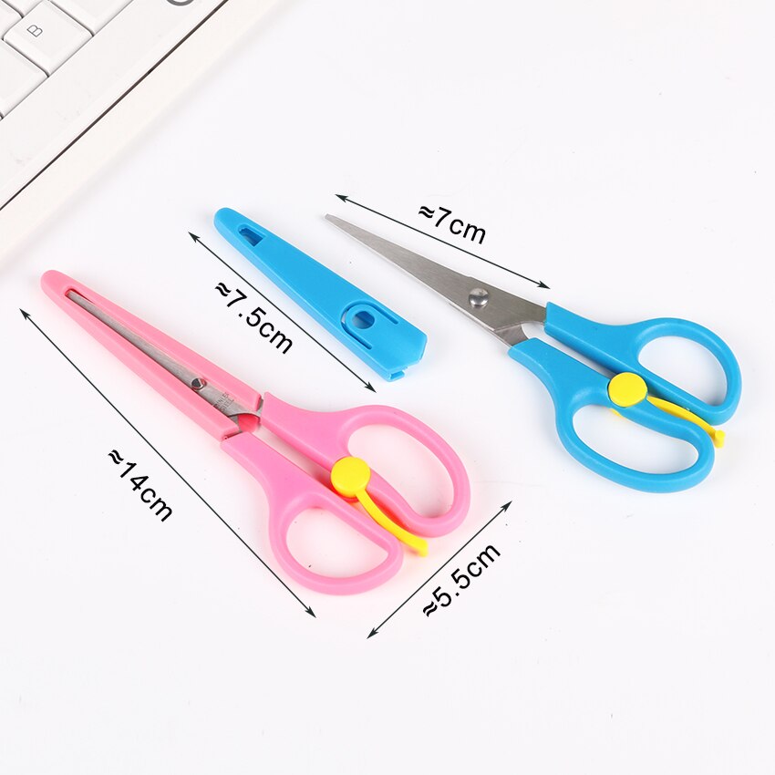 1PC Safety Sleeve Stainless Steel Scissors Safe Student Spring Scissor Children Paper Scissors Cutting Stationery Supplies