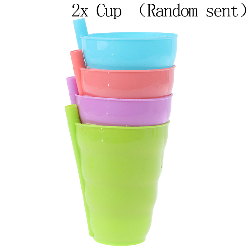 2Pcs Candy-gekleurde plastic drinkbeker kinderen Stro Cup Fruit melk cup Kindje leert drinken Soft en dunne draagbare cup