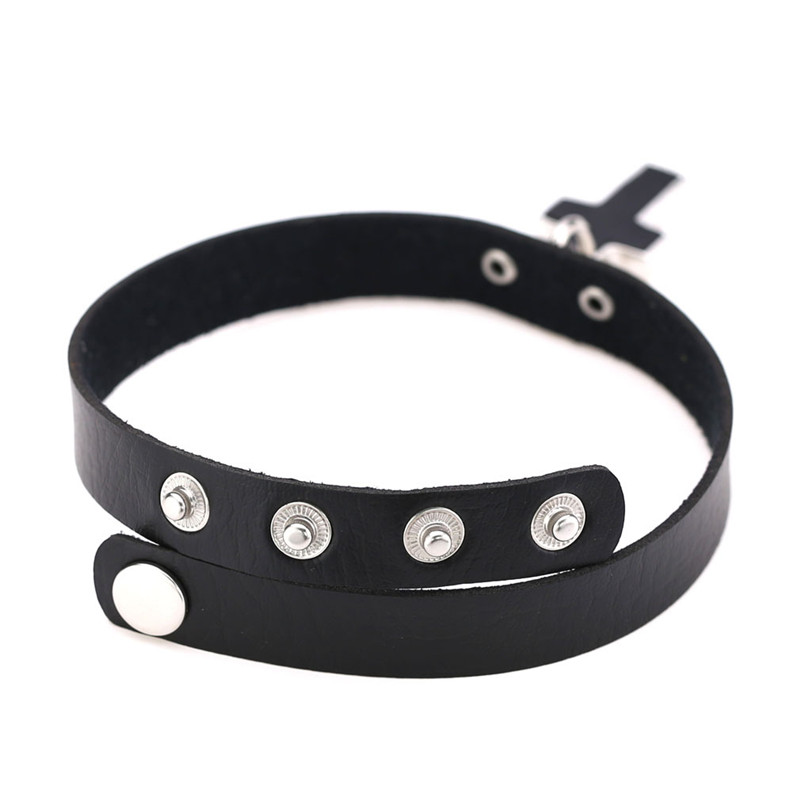 Black Goth choker necklace for women punk leather choker with cross statement pu chocker Collar jewelry Street dance