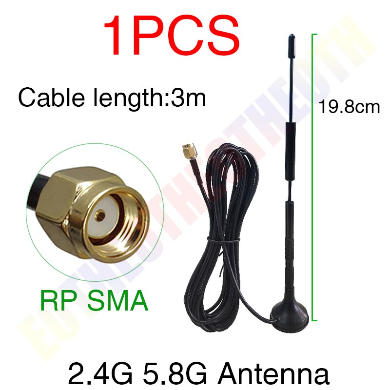 EOTH 1 2pcs 2.4g 5.8g antenna Magnetic base 12dbi sma male Pure copper wlan wifi dual band antene router antena 3m RG174 cable: 1 PCS rp