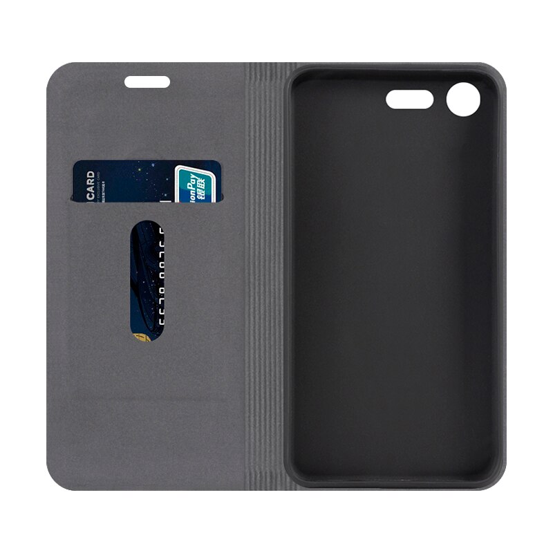 Pu lederen telefoonhoesje met houtnerf voor de sony xperia xz premium, flip-book case, zakelijke portemonneehoes, zachte siliconen achterkant