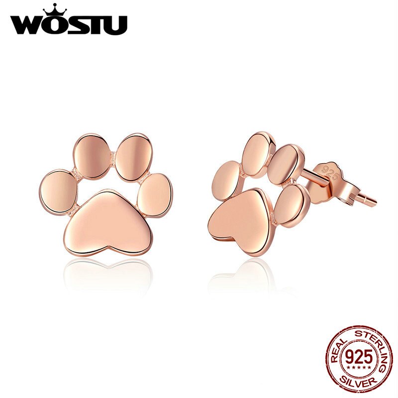 Wostu Real 925 Sterling Zilver Leuke Hond Voetafdrukken Tiny Stud Oorbellen Voor Vrouwen Party S925 Zilveren Sieraden CQE407