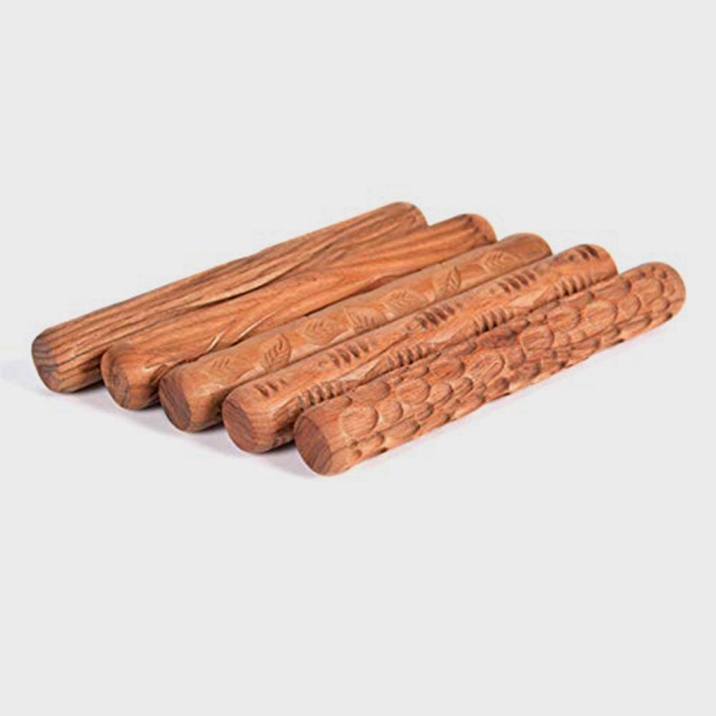 Rodillo de barro con textura de madera, herramientas de cerámica, talla de alfarería, patrón en relieve, varilla en relieve, rollo de barro, 5 uds.