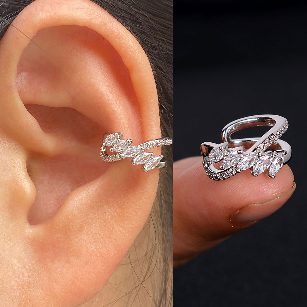 1pc nova chegada moda requintado arco-íris zircão orelha manguito brinco para a mulher geometria cristal sem piercing orelha clipe de jóias de verão: 1 silver