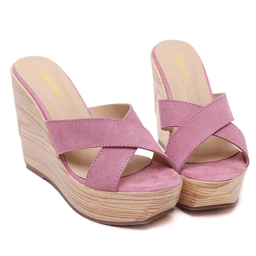 Sandalias con plataforma de banda cruzada, Sandalias con cuña para mujer, chanclas de playa, zapatos de cuero de ante de verano, Sandalias de mujer Sildes