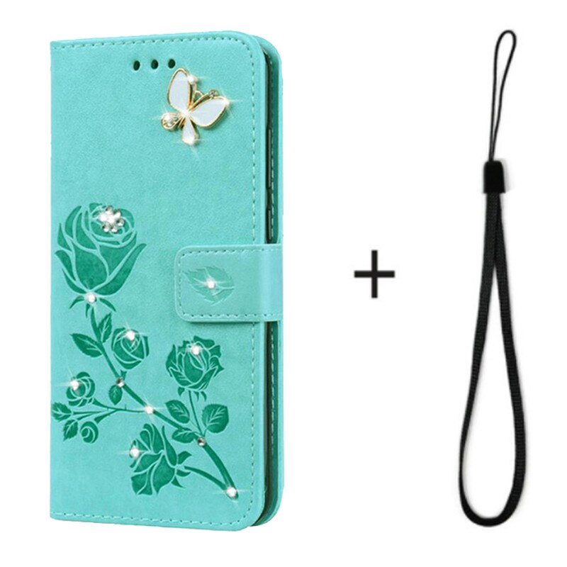 Flip Case for Alcatel 1C 5003D phone holster Wallet Leather Cases Card Slots: 3Green Butterfly-