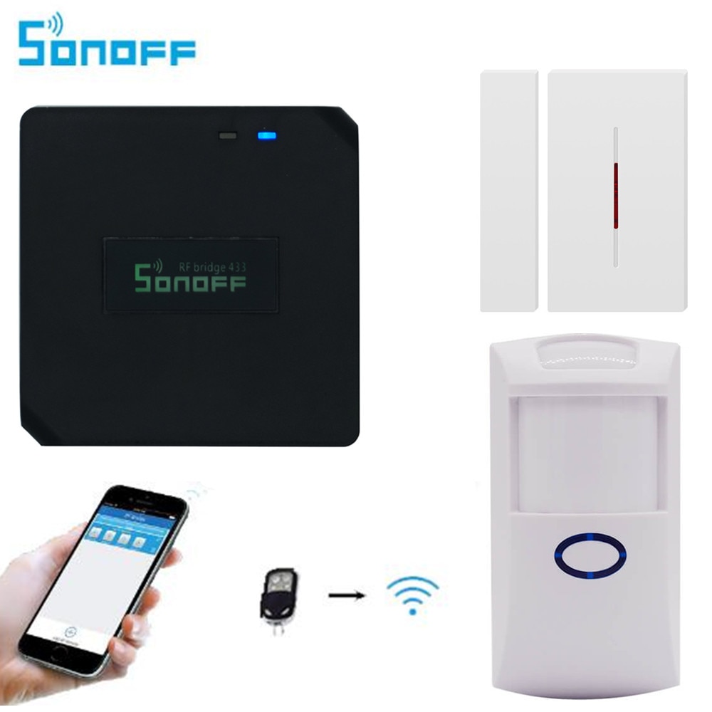 Sonoff rf bridge 433+ pir 2 sensor + dw1 dør- og vinduesalarmsensor smart hjemmeautomatisering fungerer sikkerhedsalarmsystem med alexa