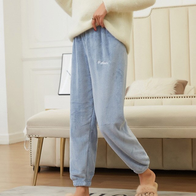 Dame flanell bukser dame & #39 ;s søvn pysjamas høst vinter varm hjemme wear casual lang bukse pyjamas 6 farger tykke bukser nattøy: Blå
