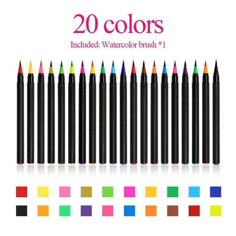 Aquarel Brush Marker Pen 20/24 Kleuren Wasbare Zachte Hoofd/Tip Glad Inkt Borstel Voor Chinese Inkt Schilderij Hand Geschilderd graffiti: 20-1colors