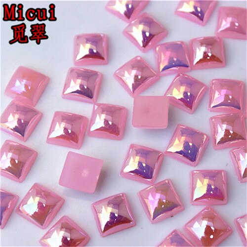 Micui 100Pcs 8Mm Vierkante Jelly Kleur Acryl Plaksteen Crystal Stones Niet Hotfix Plakboek Strass Voor Diy Craft MC445: pink AB