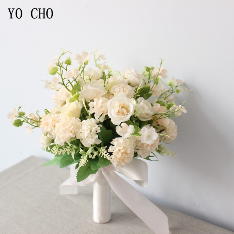YO CHO-ramo de flores artificiales para novia, ramo de flores de seda, Bola de La Fortuna, Begonia, ramos de boda, dama de honor: A-white