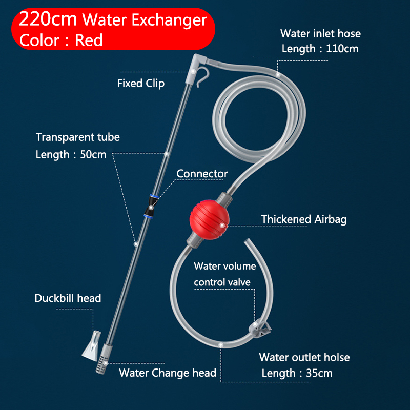 Changeur d'eau pour Aquarium, pompe à Air, outils de nettoyage, nettoyeur de gravier d'aquarium, pompe à Siphon sous vide avec buse de filtre: Argent