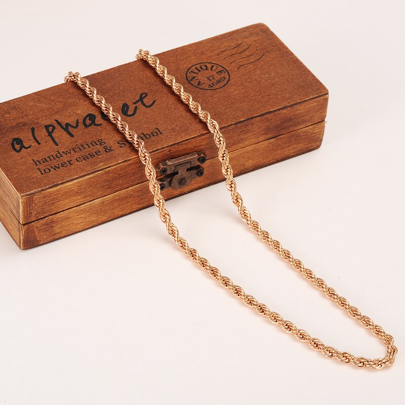 5Mm Rijke Mannen Vrouwen 18 K Rose Solid Gold Afwerking Dikke Nek Ketting Fijne Touw Ketting 50cm "Of 60Cm" Selecteren
