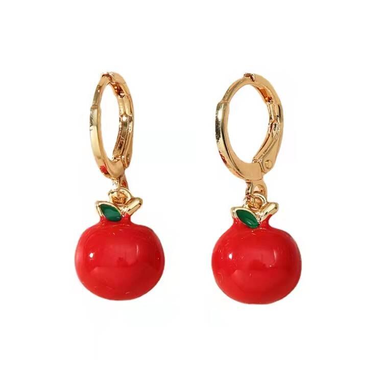 Pendientes de esmalte rojo y verde brillante para mujer, aretes colgantes con forma de manzana, Piercing, de , boda