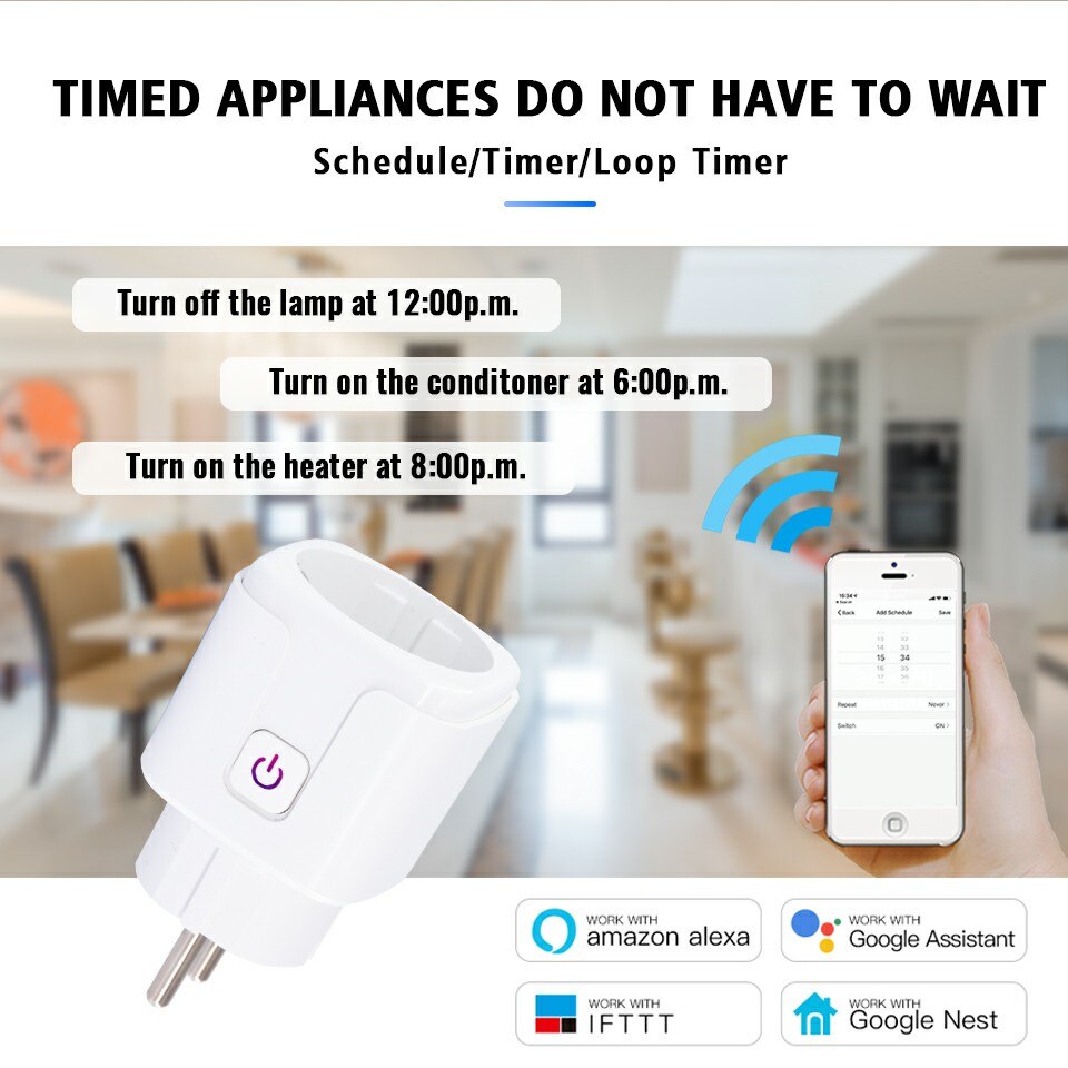 Smart Plug Wifi Socket Eu 16A Power Monitor Timing Functie Tuya Smartlife App Controle Werkt Met Alexa Google Assistent