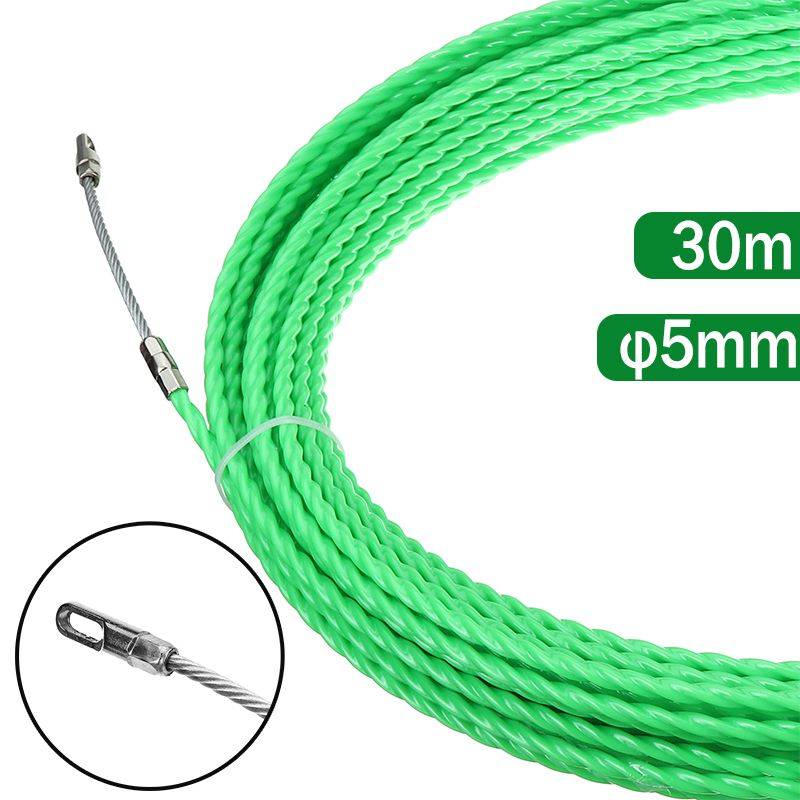 5mm 30m kabeltrækstyringsenhed glasfiber nylon elektrisk kabelskubtrækkere tape trådtrådhjælpeværktøj