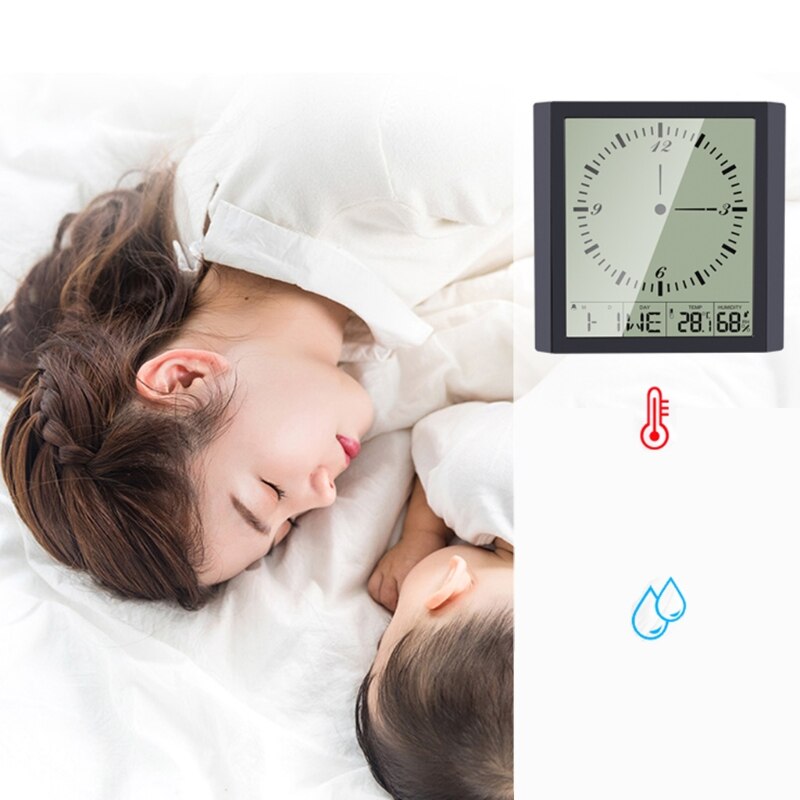 20x20cm Wall Hanging Digital Clock Thermometer Humidity Gauge Large Screen LCD Dispaly Electronic Analog Wall Clocks