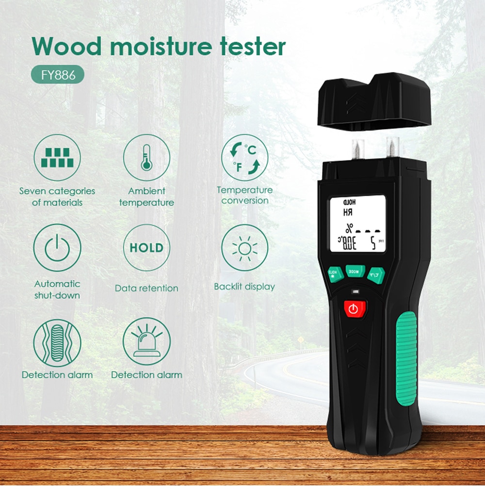 Two Pins Digital Wood Moisture Meter 7 Categories of Materials Humidity Tester Timber Damp Detector with LCD Display Backlight