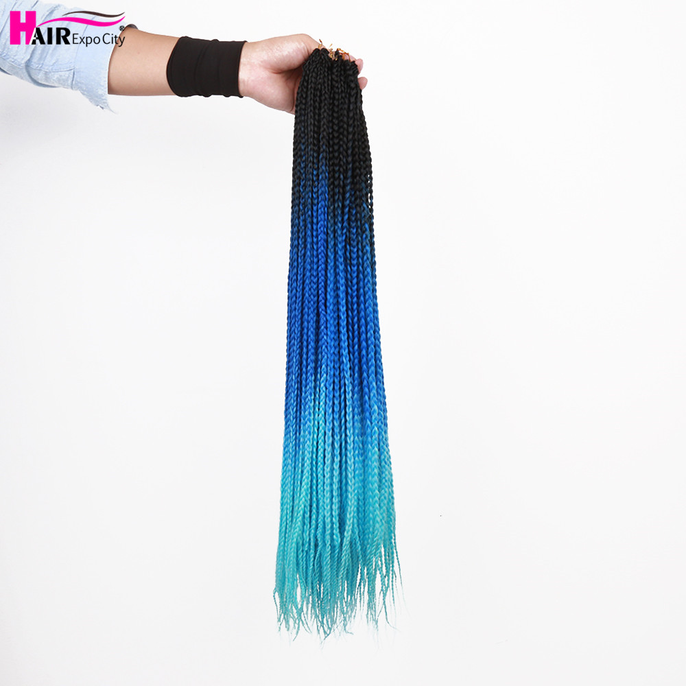 Extensions de tresses synthétiques au Crochet ombrées, 24 pouces, en fibres résistantes à la chaleur, 24 racines/paquet, style rose et bleu, Expo City