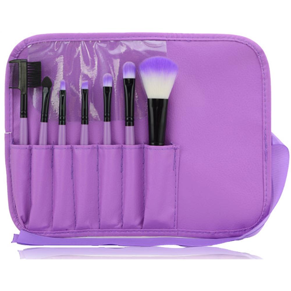 Set van 7 make-upkwasten voor cosmetische foundation, poeder, oogschaduw en make-upkwasten, eenvoudig te gebruiken: Paars met tas