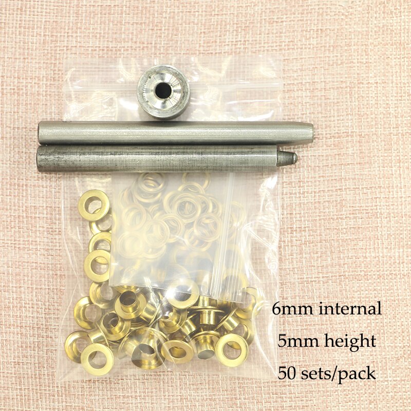 Flugzeug Blende Kupfer Metall Kreisförmige Hohl Nieten und Werkzeuge Abmessungen 50 stücke für 5/6/8/10mm interne durchmesser ösen werkzeuge: 6mm Gold Werkzeug