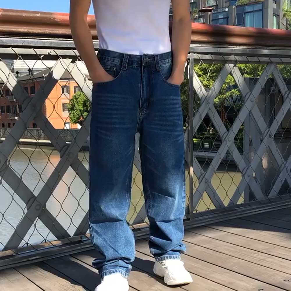 Harén de hip hop para hombres Casual Denim Pantalones suelto holgado Pantalones rectos azul de talla grande Streetwear Jeans ropa para hombres