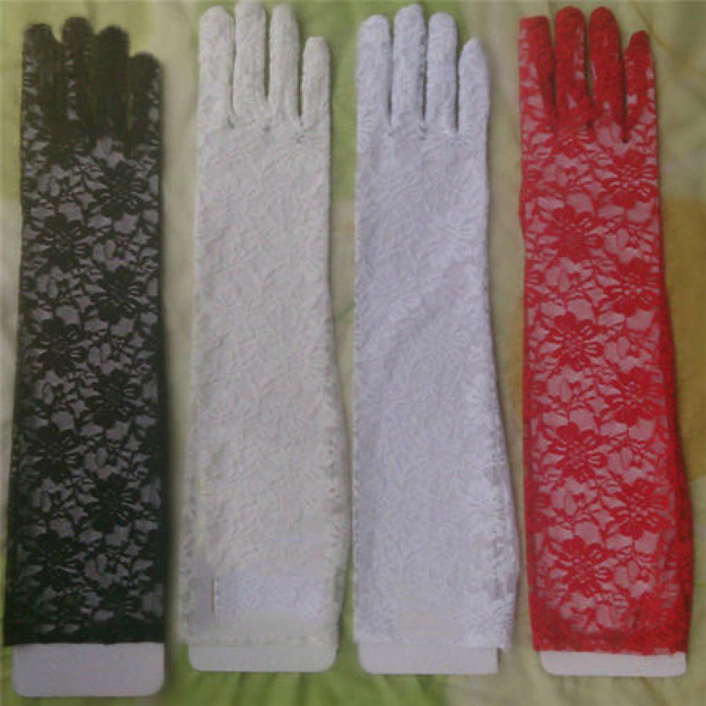 3 Colors Womens Stretch Lace Opear/Long Length Gloves Black White Red