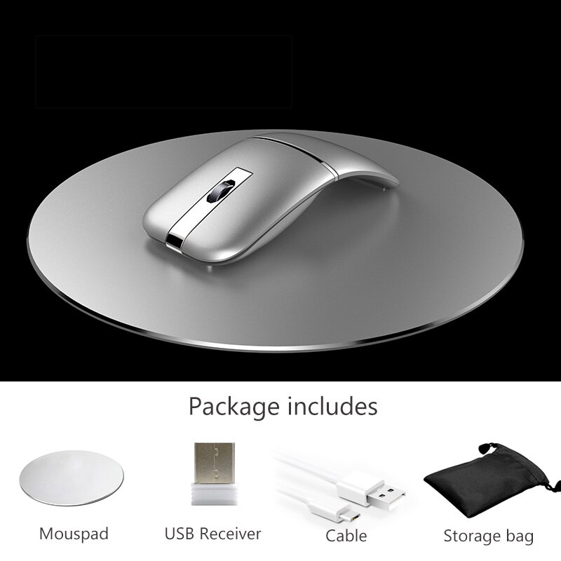 2.4G USB Wireless+Bluetooth Folding Mouse Rechargeable Ergonomic Gaming Mouse For Macbook Lenovo Asus Dell HP Computer Mouse: Silver