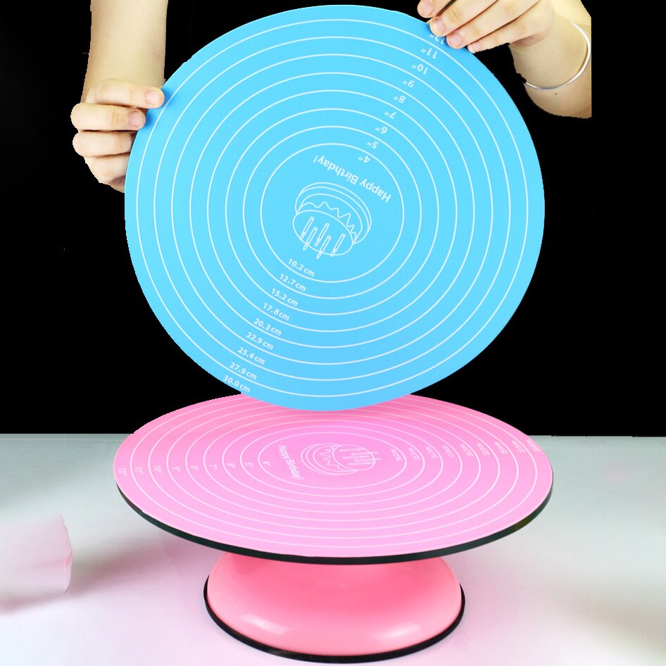 12 Inch Cake Turntable Silicone Mat Non Slip Pad Kneading Cooking Mat Round Silicone Placemat Cake Mat Baking Tool Kitchen