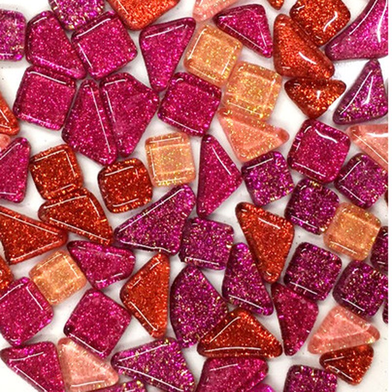 120 g/Set colorido brillante de cristal material para hacer manualidades uno mismo azulejos de mosaico a granel decorado a mano arte de mosaico haciendo: Red Pink Glass