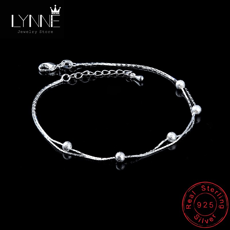 Neueste 925 Sterling Silber Doppel Schicht matt Perlen Fußkettchen Frauen Kleine Ball Anhänger Strand Fuß Kette Armbinde Schmuck