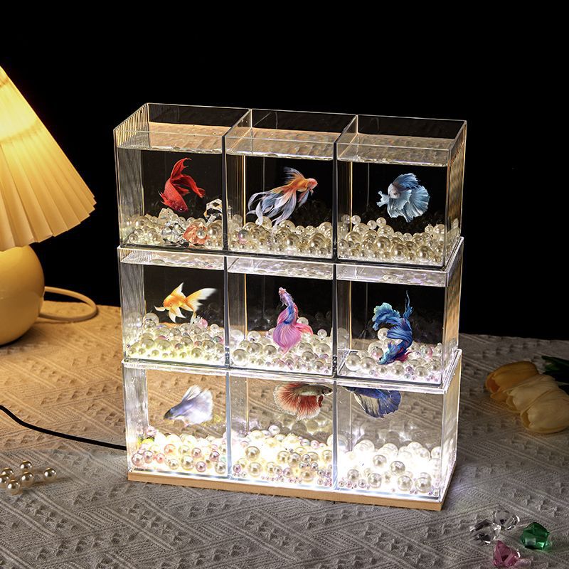 Acrylic Ornamental Fighting Fish Tank Small Row Tank Transparent Desktop Aquarium Multi-compartment DIY Aquariums