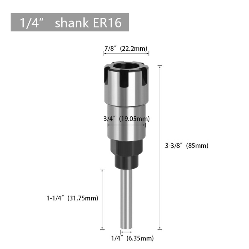 1/4 Inch Shank ER16 Router Collet Adapter Extension Chuck Rod Engraving Machine Extension Rod With Spring Collet Set