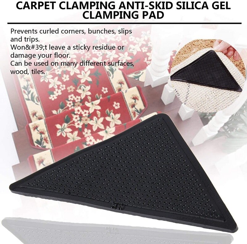 Bloc de fixation pour tapis, antidérapant, réutilisable, coins noirs, lavable, 4 pièces/1 pièce