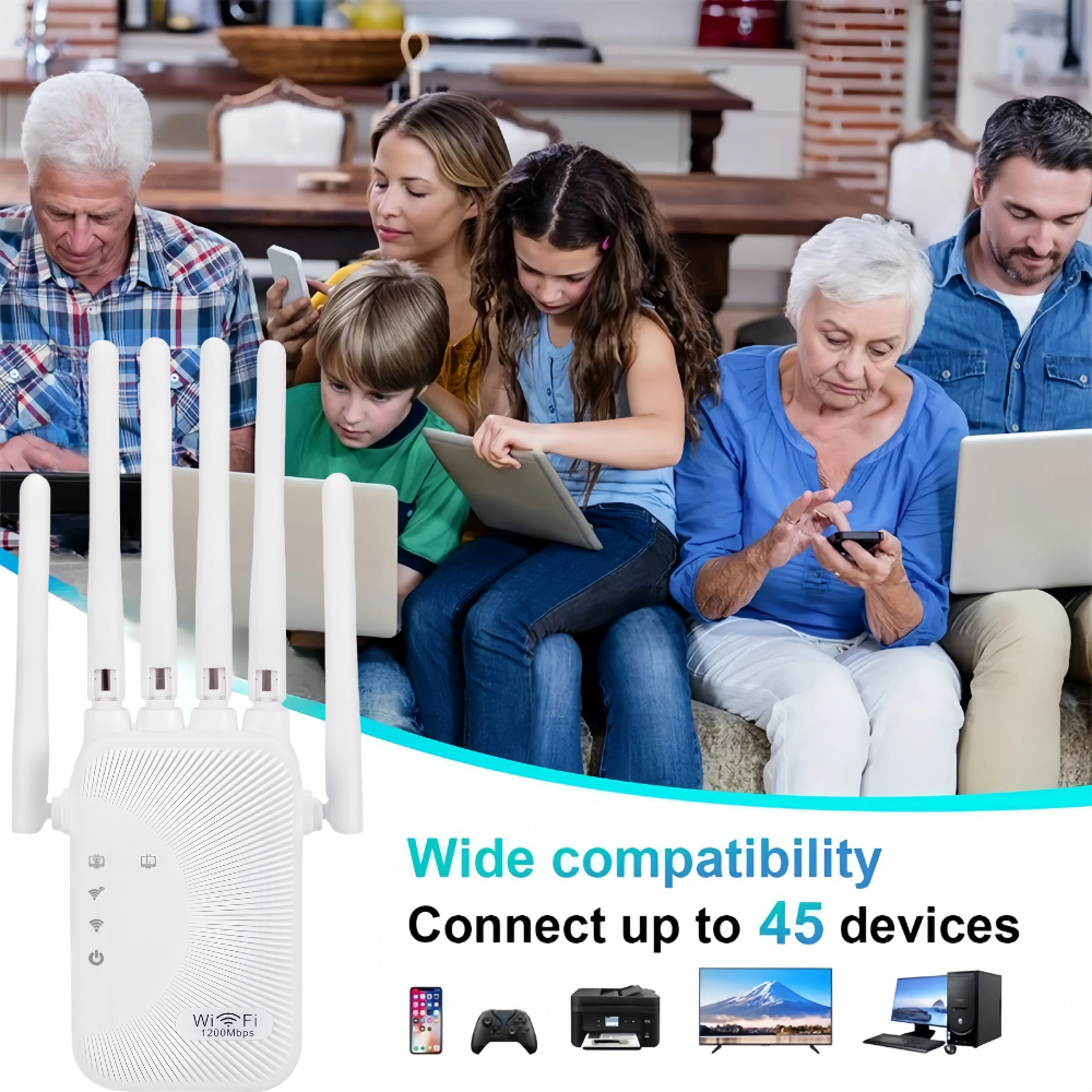 1200Mbps WiFi Repeater Wireless Extender Dual Band 5GHz&2.4GHz Network Amplifier 802.11AC Wi Fi Router Signal High Gain Antennas