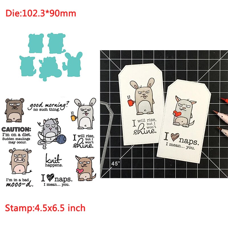 Ensemble d'animaux drôles de petits monstres assortis aux mots tampons et matrices en silicone transparents pour le scrapbooking et la fabrication de cartes d'album photo diy: 3