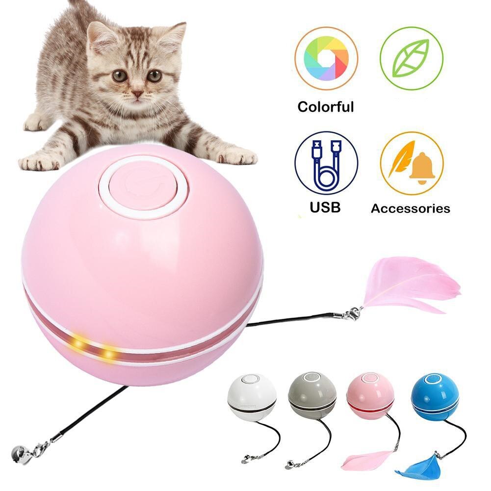 Eléctrico pelota juguete para gato interactivo de carga USB automáticamente a Rolling gatos jugando juguete de bola luminosa LED gato de juguete