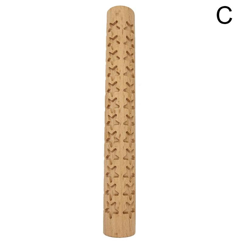 1Pc Houten Textuur Deegroller Keramische Aardewerk Art Reliëf Staaf Bloem Patroon Modder Roll Roll Reliëfs Klei Gereedschap Steen diy Bakken: 3