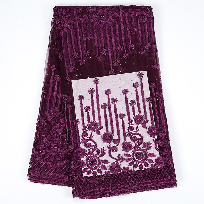 Fransk blonde stof blonde nigerian til kvinder afrikansk tyl blonder med sten 5 yards brudekjole stof: Skiferblå